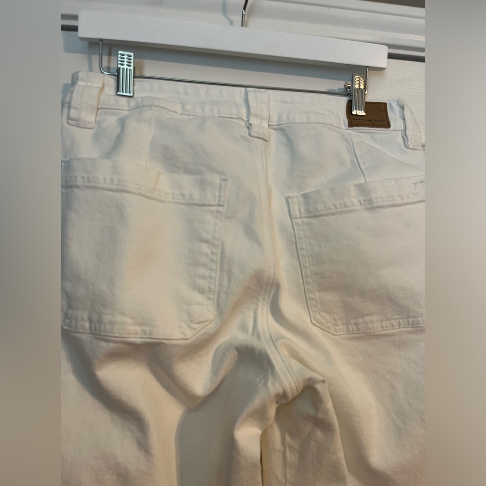 American Eagle Super High Rise Wide Leg Baggy White Cargo Jeans - Picture 7 of 9